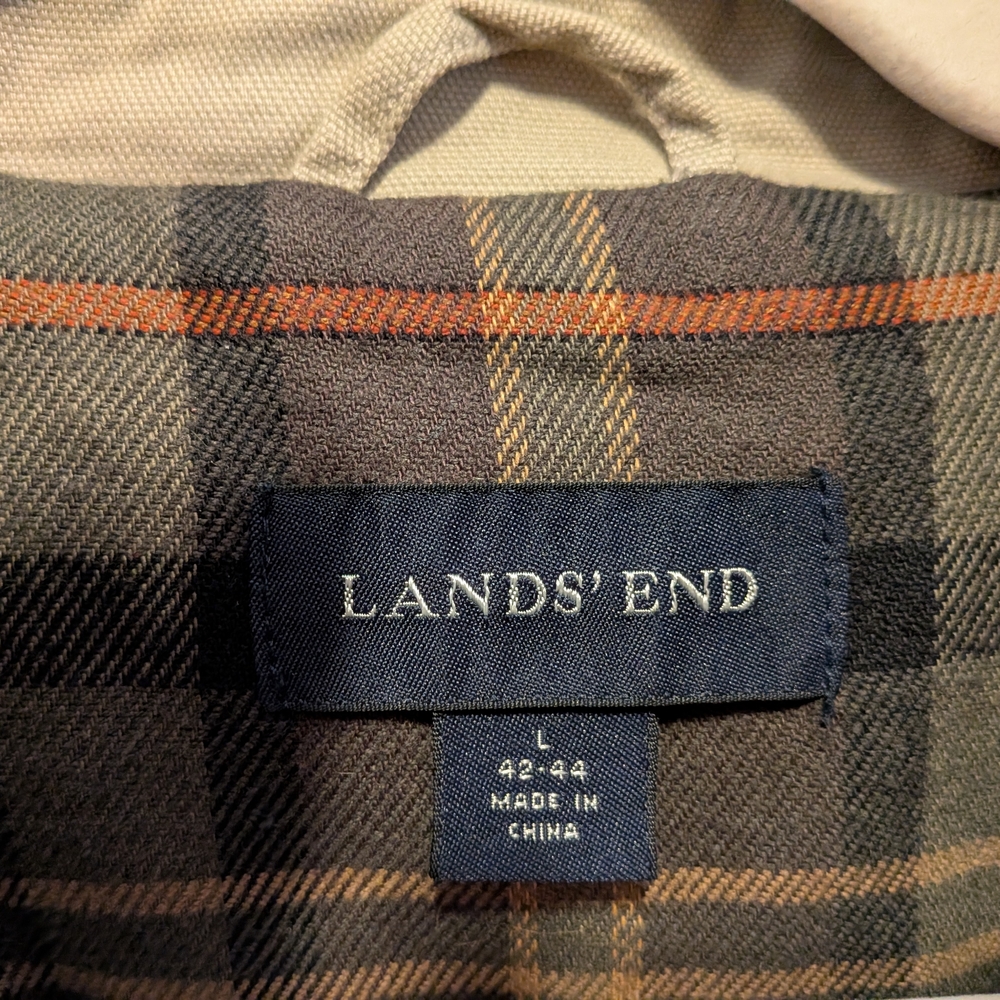 Lands' End Men's Beige Barn Jacket / Chore Coat with Dark Brown Trim. Large - Picture 3 of 11